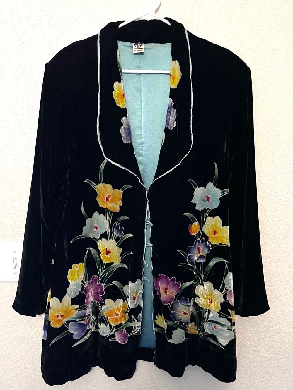 Vintage Handmade Black Velvet Hand-painted Floral Jacket